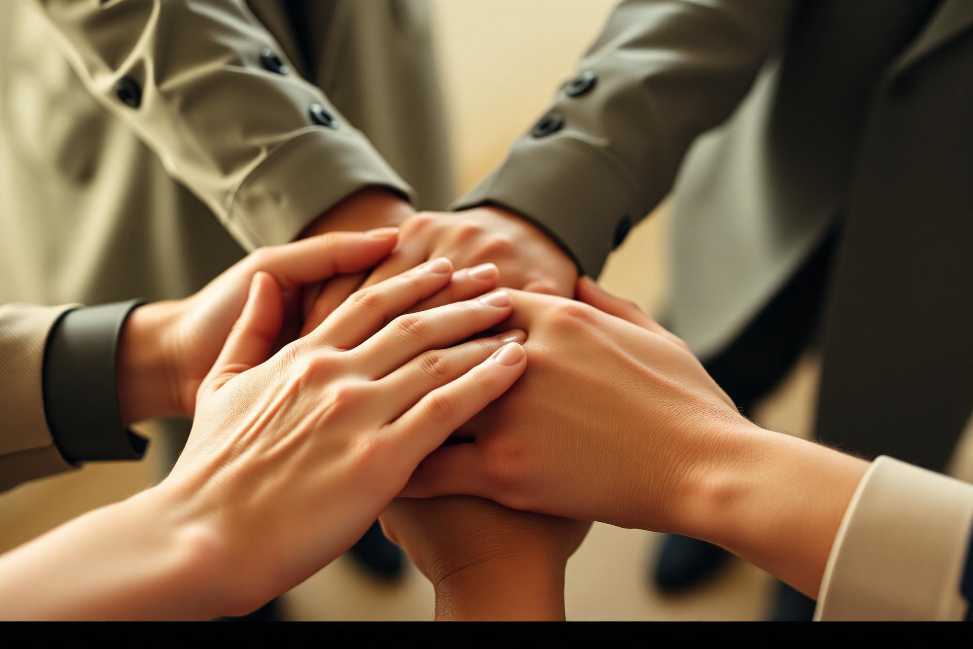 Hands joined together representing collaboration in justice